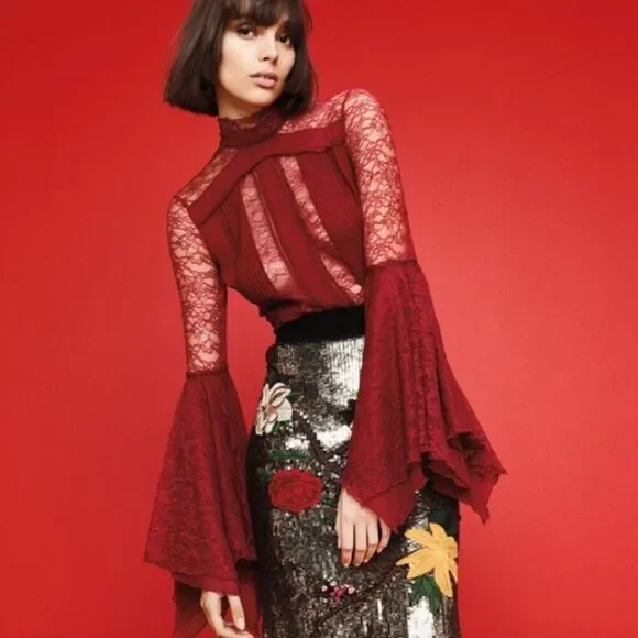 Alice + Olivia Silk Ivy Handkerchief Top Size Small - Picture 1 of 5